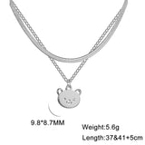 Unift Double Layer Stainless Steel Necklace For Woman Snake Chain Animal Bear Fox Dolphin Dog Pendant Fashion Jewelry Accessory