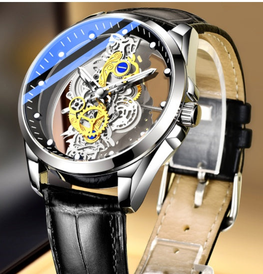 Men Watch Skeleton Automatic Quartz Watch Gold