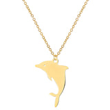 Unift Double Layer Stainless Steel Necklace For Woman Snake Chain Animal Bear Fox Dolphin Dog Pendant Fashion Jewelry Accessory