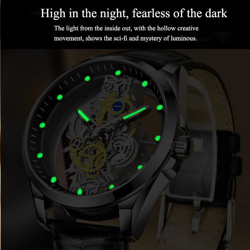 Men Watch Skeleton Automatic Quartz Watch Gold