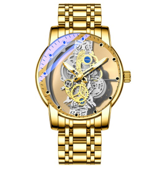 Men Watch Skeleton Automatic Quartz Watch Gold