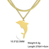 Unift Double Layer Stainless Steel Necklace For Woman Snake Chain Animal Bear Fox Dolphin Dog Pendant Fashion Jewelry Accessory