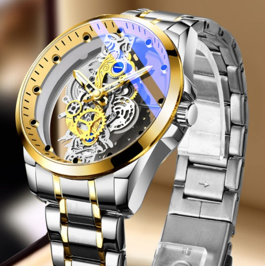 Men Watch Skeleton Automatic Quartz Watch Gold