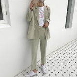 Spring Vintage Double Breasted Women Pant Suit Light Gr