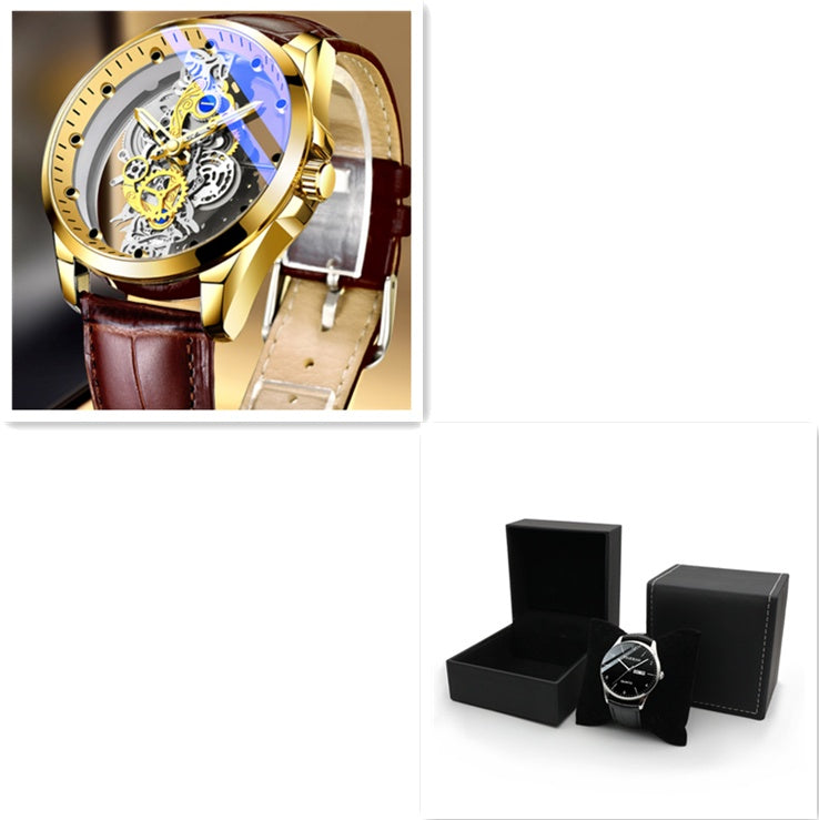 Men Watch Skeleton Automatic Quartz Watch Gold
