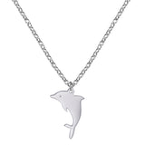 Unift Double Layer Stainless Steel Necklace For Woman Snake Chain Animal Bear Fox Dolphin Dog Pendant Fashion Jewelry Accessory
