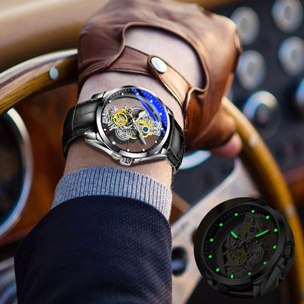 Men Watch Skeleton Automatic Quartz Watch Gold