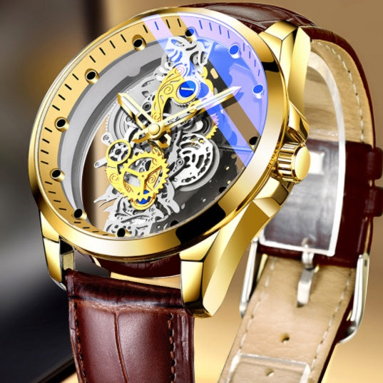 Men Watch Skeleton Automatic Quartz Watch Gold