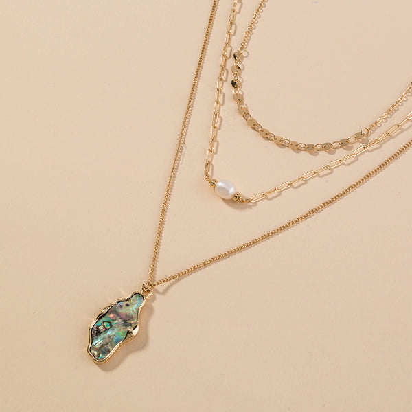 Fashion Personality Natural Pearl Necklace woman simple assorted abalone Shell multi-layer chain accessories