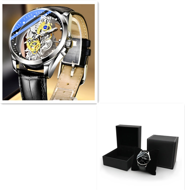Men Watch Skeleton Automatic Quartz Watch Gold