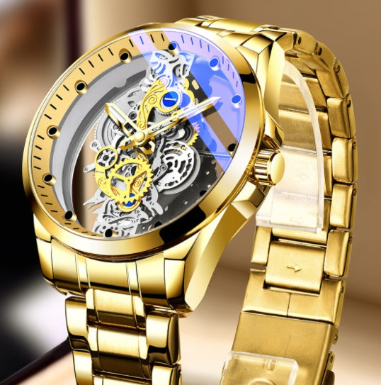 Men Watch Skeleton Automatic Quartz Watch Gold