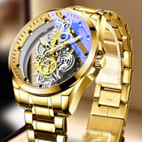 Men Watch Skeleton Automatic Quartz Watch Gold