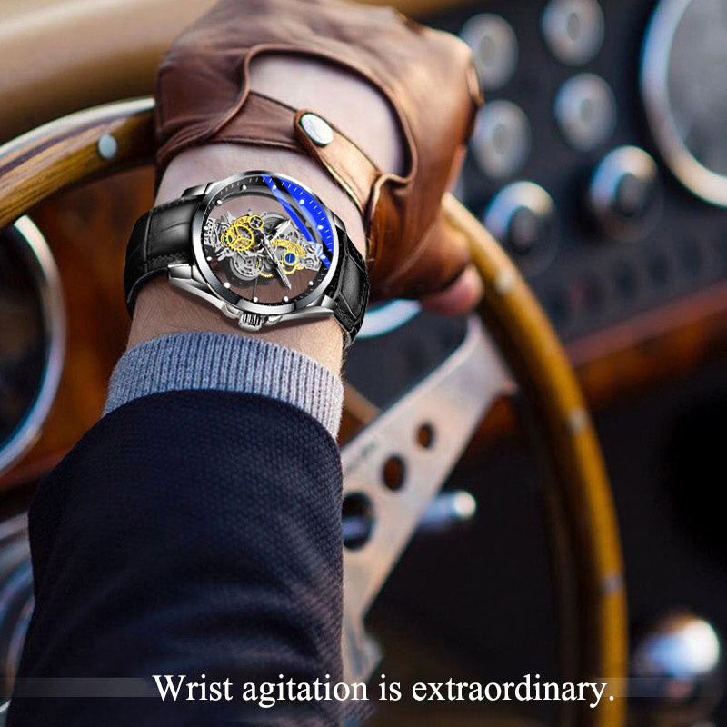 Men Watch Skeleton Automatic Quartz Watch Gold