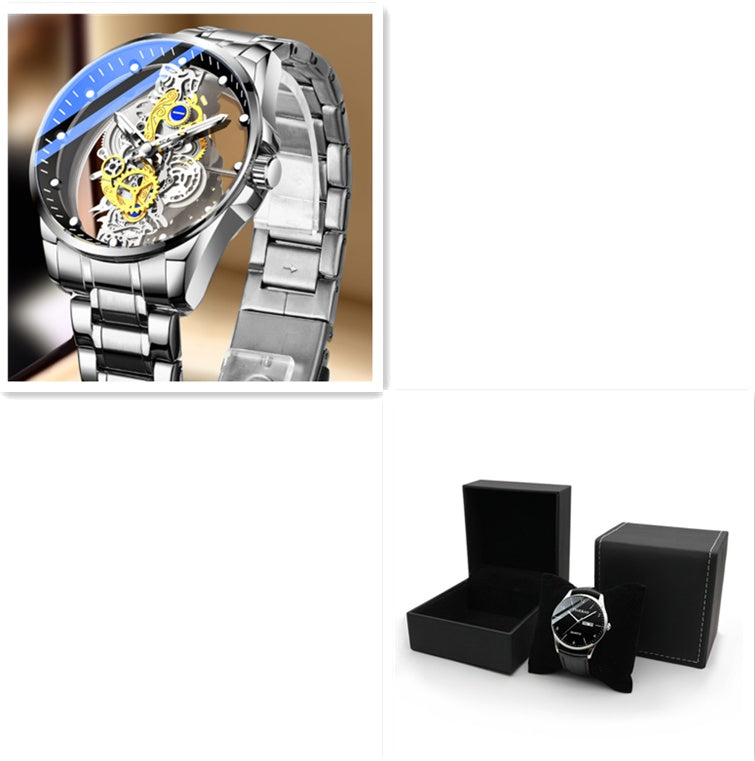 Men Watch Skeleton Automatic Quartz Watch Gold